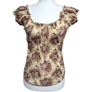Y2K Wet Seal Floral Lace Off Shoulder Peasant Blouse Size M Cottagecore Boho